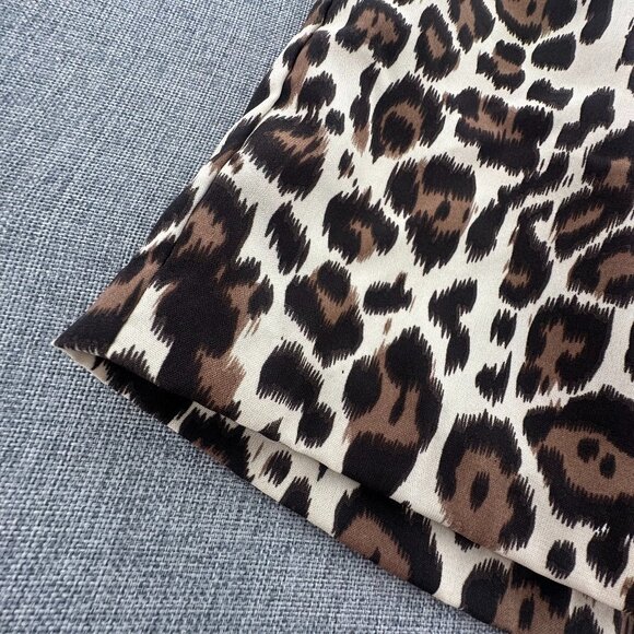 Banana Republic Mini Pleated‎ Skirt Leopard Size 12 Brown Tan Lined Zipper - Picture 5 of 12